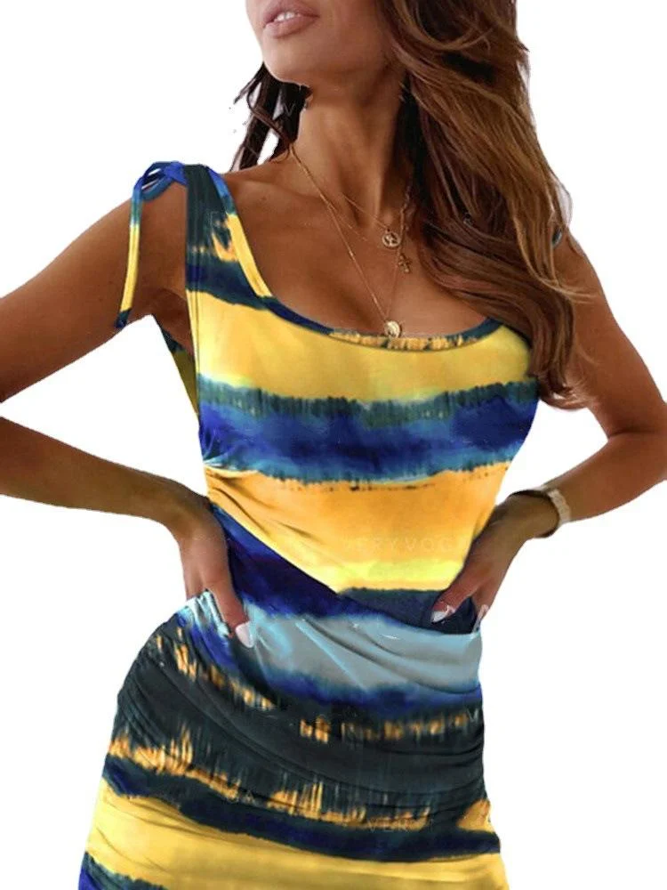 Women Sexy Sling With Hip Mid-waist Print Dress