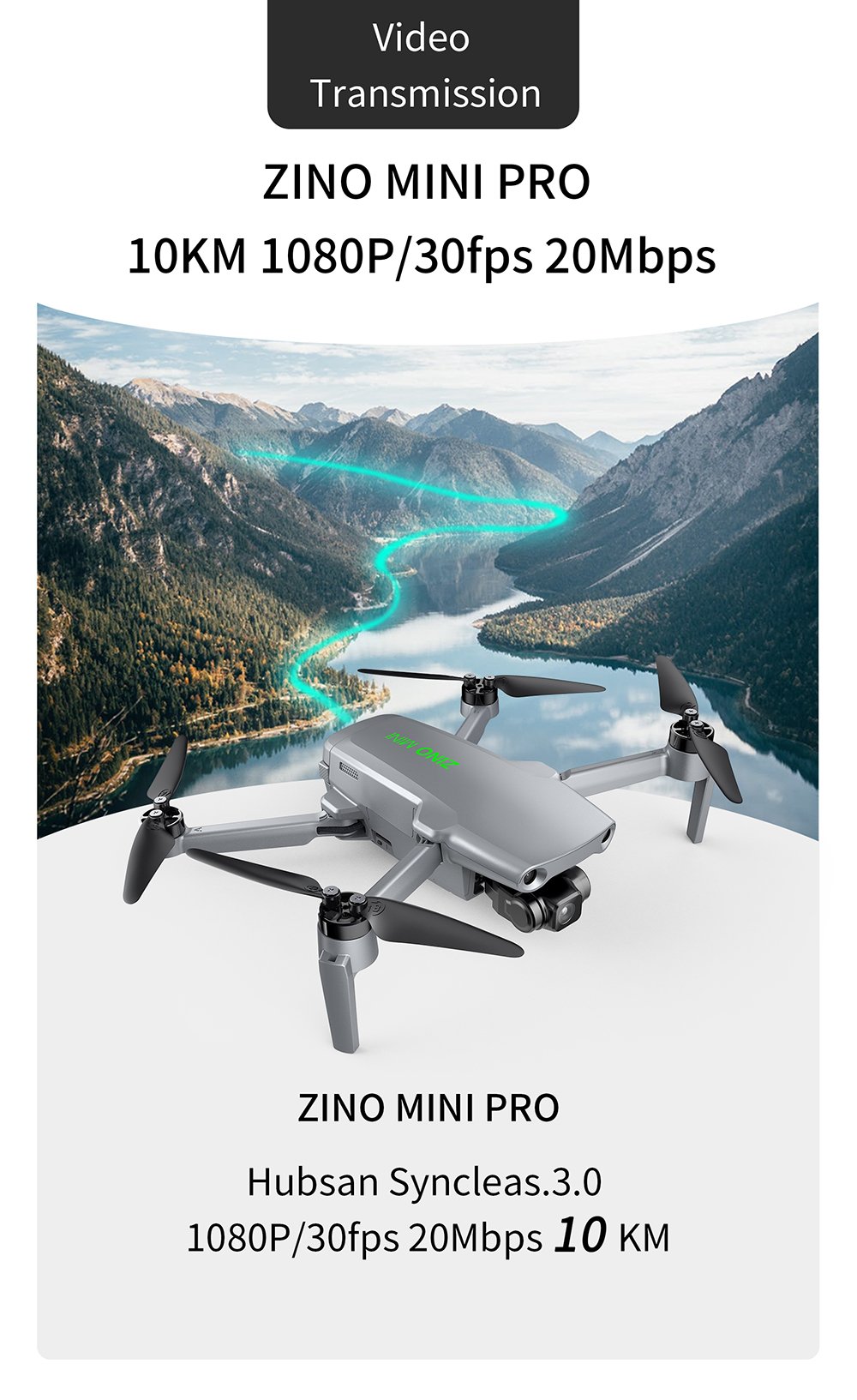 Hubsan Zino Mini Pro GPS 5G WIFI FPV 10KM RC Drone with 4K 30fps Camera 3-Axis Gimbal 40mins Flight Time - 64GB One Battery