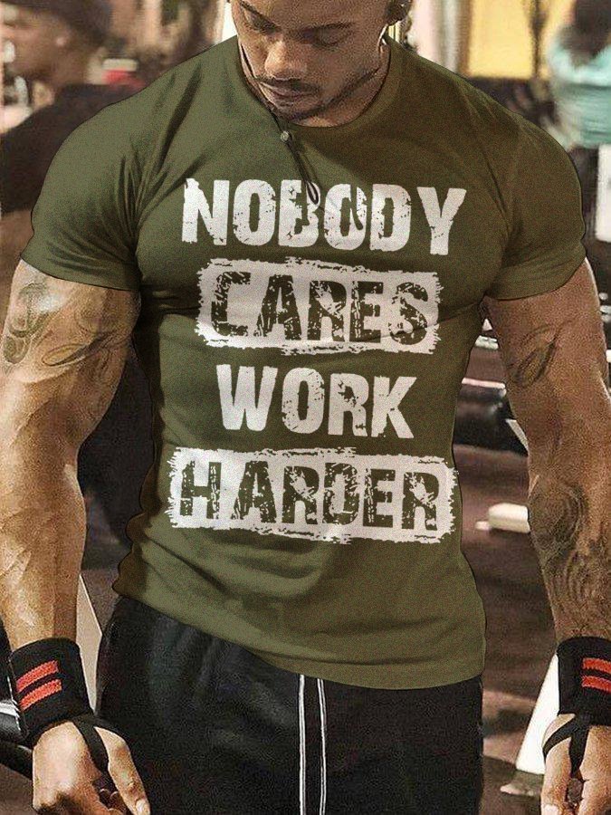 Men's Crew Neck Lettering Athletic Muscle Short Sleeve T-Shirt