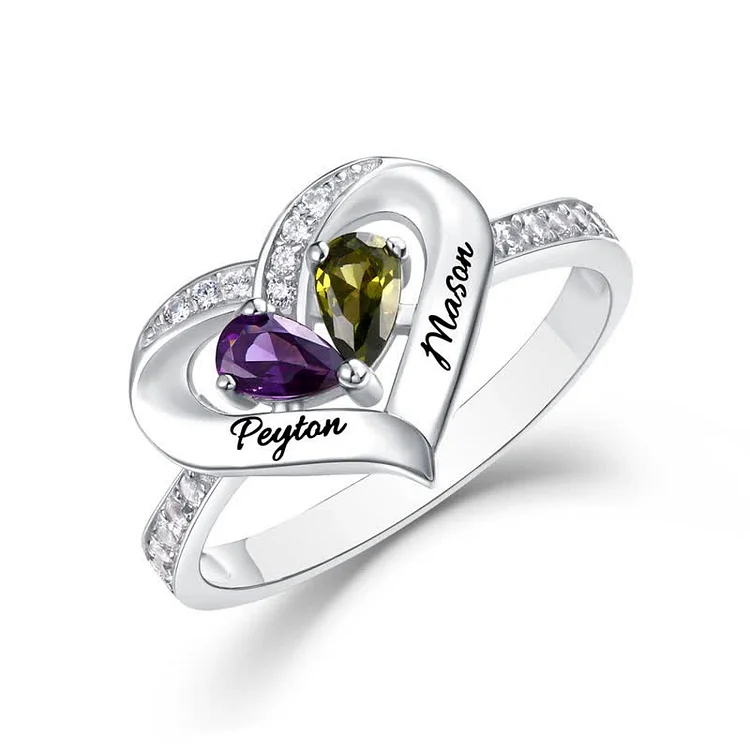 Personalized Birthstone Couple 2 Names Ring