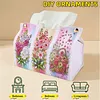 DIY PU Diamond Painting Tissue Box Kit Desktop Tissue Holder with Rhinestone Diamond Desk Decorative Tissue Box for Adults Desktop Storage Organizer (flowers)