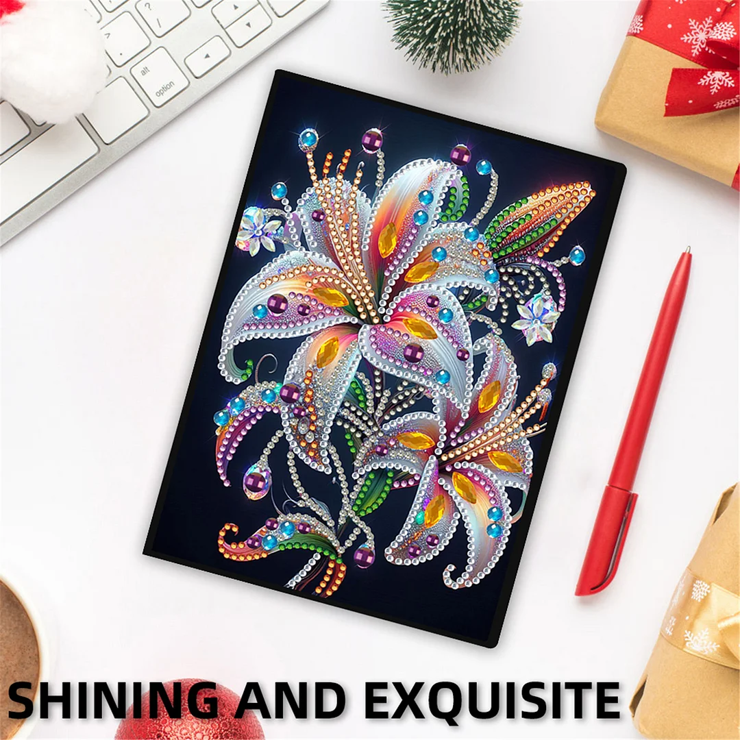 DIY Flower Diamond Painting Journals Notebooks 50 Pages A5 No Lines Special Shaped Diamond Art Kits for Beginners Craft Lovers and Artists (Lily)
