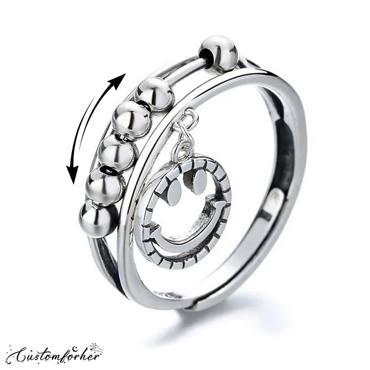 S925 Sterling Silver Bead Turning Open Adjustable Ring