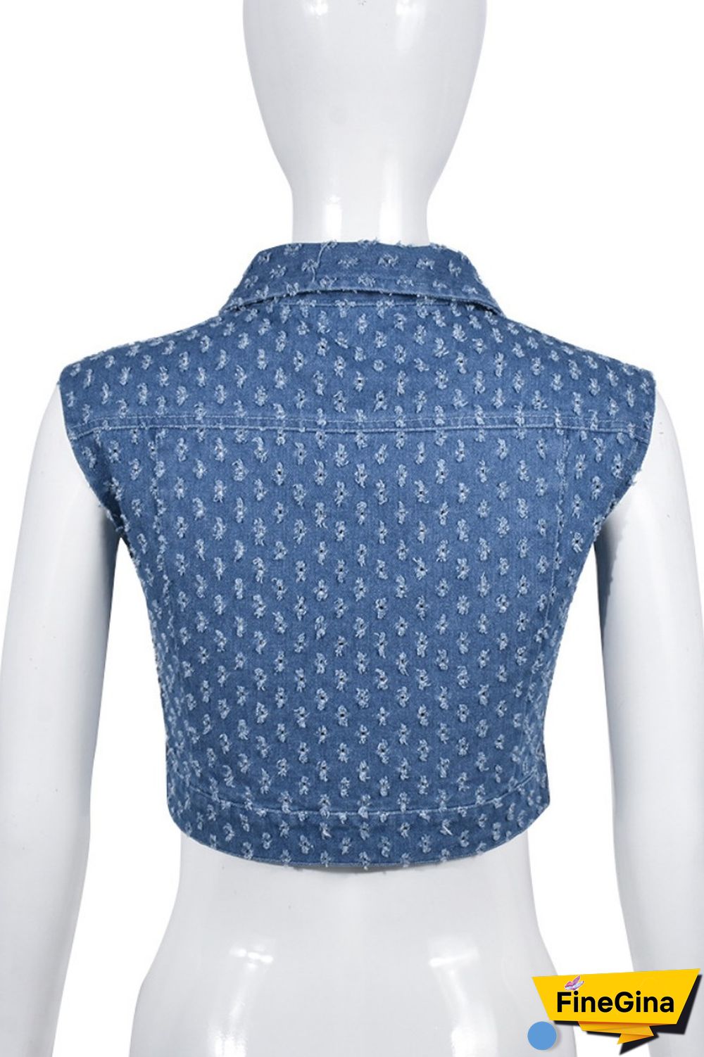 Blue Casual Solid Patchwork Turndown Collar Sleeveless Regular Denim Waistcoats