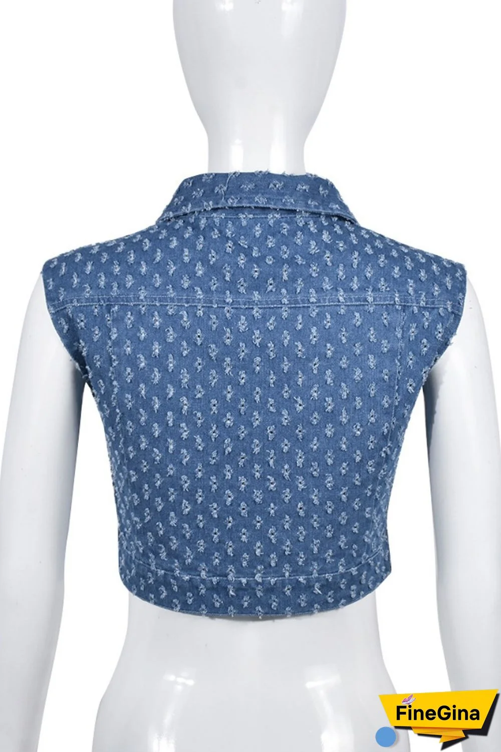 Blue Casual Solid Patchwork Turndown Collar Sleeveless Regular Denim Waistcoats