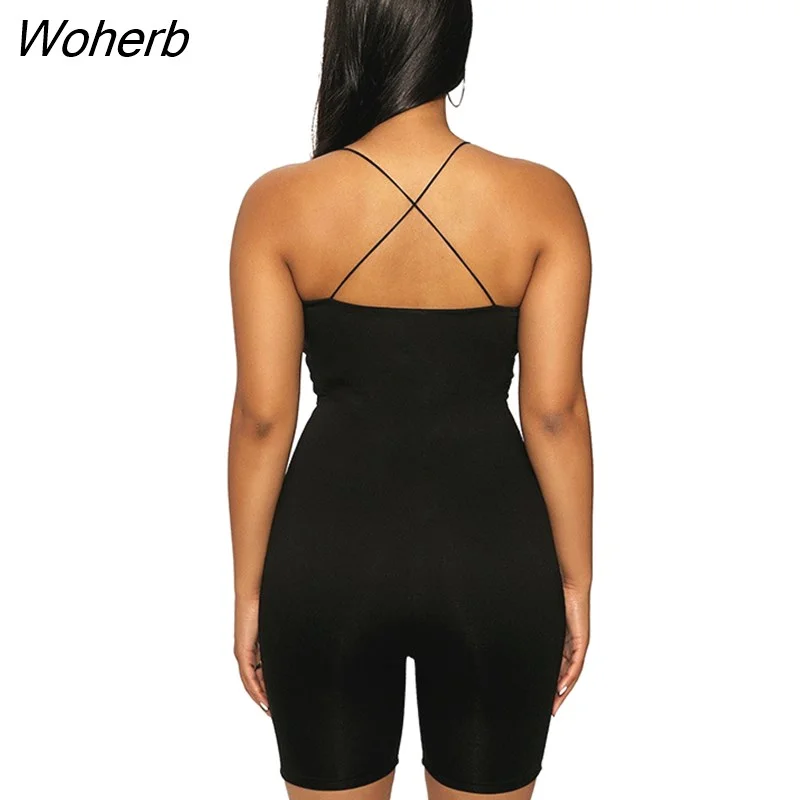 Woherb Todos 2021 Summer Solid Black Bodysuit Short Leggings Camis Crop Top Sexy Women Jumpsuit Yoga Fitness Body Suit Rompers