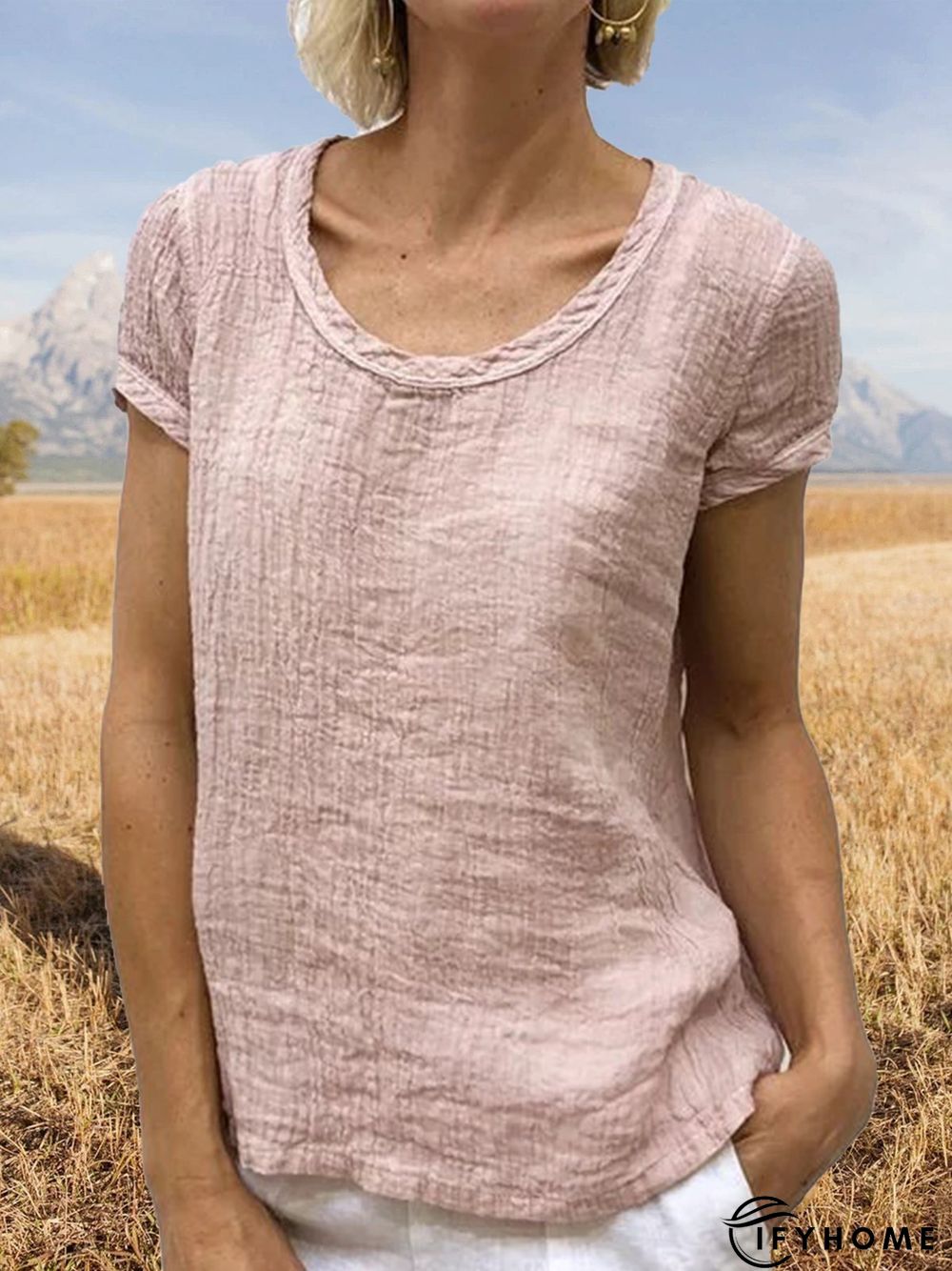 Plain Linen Short Sleeve Casual Blouses | IFYHOME