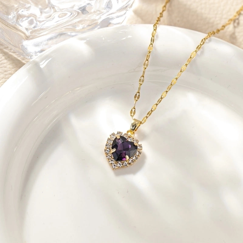 Titanium Steel Minimalist Plating Heart Shape Zircon Pendant Necklace