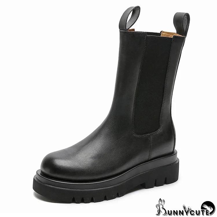 Slip-On Genuine Leather Platform Boots