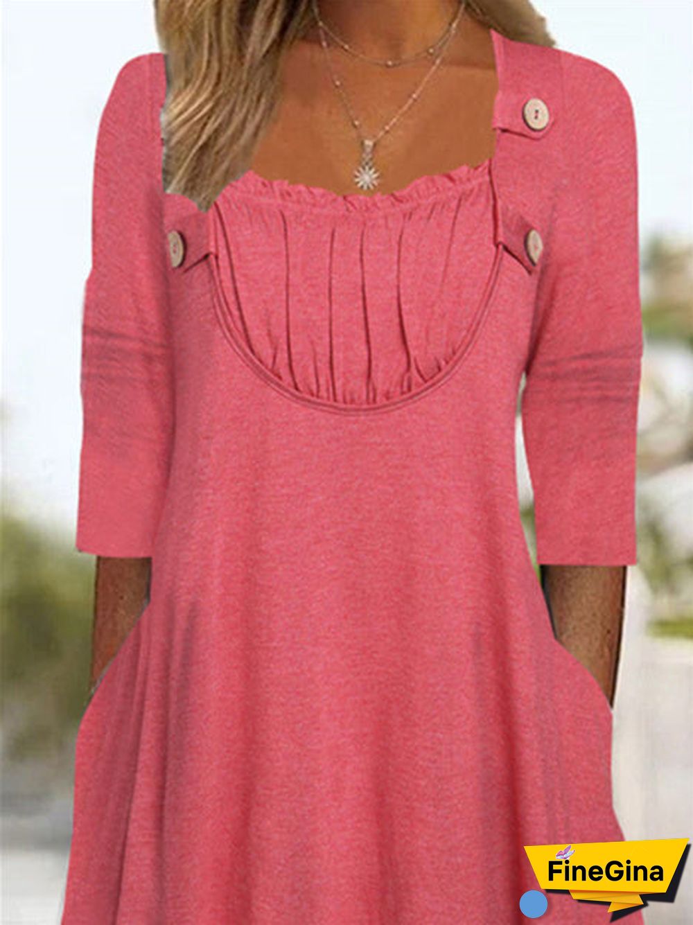 Women's Long Sleeve Square Collar Solid Color Midi Dress