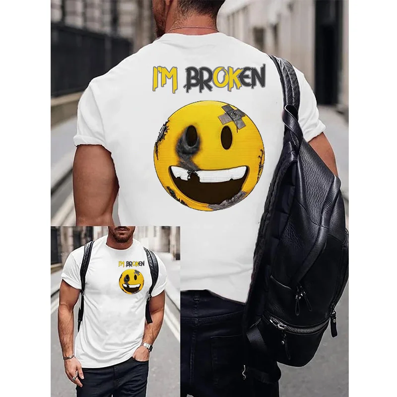 Men's Front and Black Funny Words Print on T-Shirts I'M Broken Letter Print Tee
