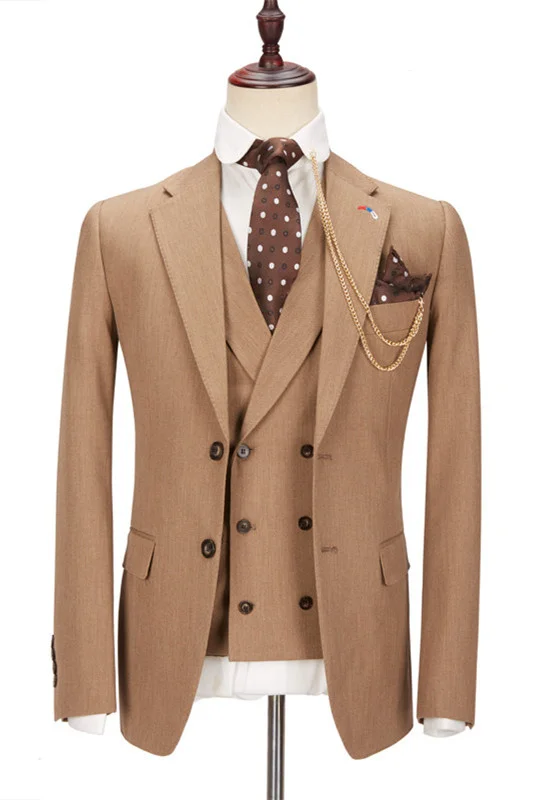 Popular Brown Dinner Formal Bespke Man's  Suit For Prom With Notched Lapel