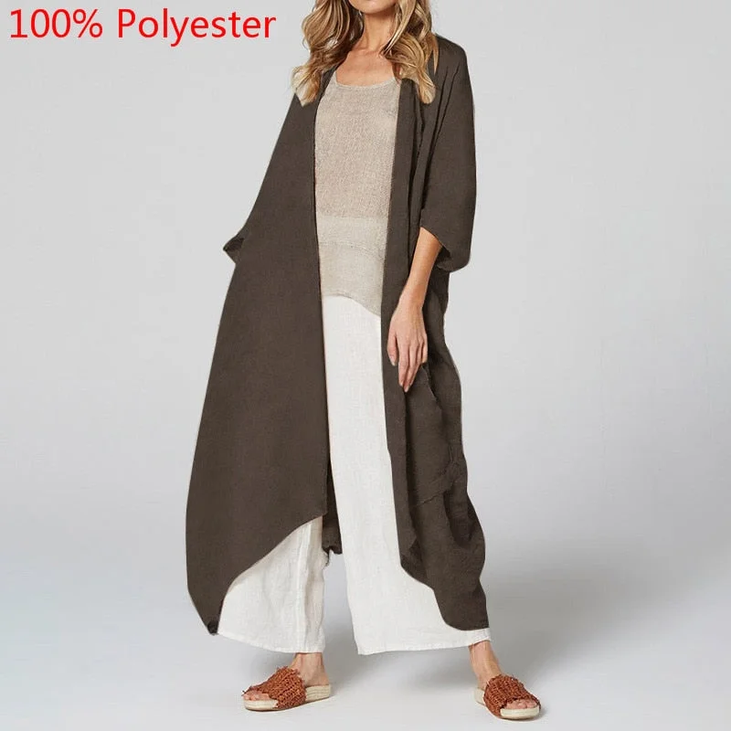 Celmia Women Vintage Kimono 2022 Autumn Long Shirts Cardigan Blouse Belted Casual Beach Cover Up Blusas Femininas Oversized Tops