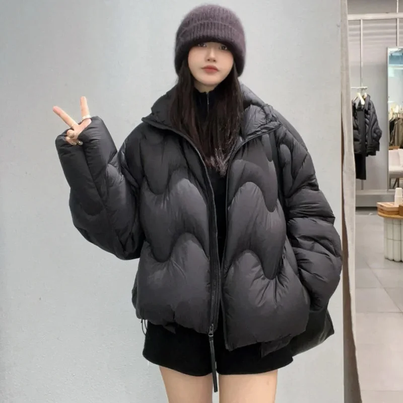 Toloer Jiangnan Home Wave Down Jacket Female Short Money Standing Collar Add Thick Cloud Puff 90 White Duck Velvet Winter New Coat Tide-Outfit Ideas