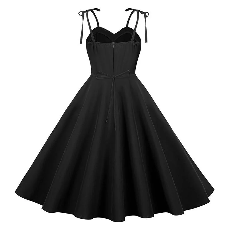 Women Summer Fashion Black Party Dress Solid Spaghetti Strap Sexy A-line Midi Sundress  Robe Femme Vestidos