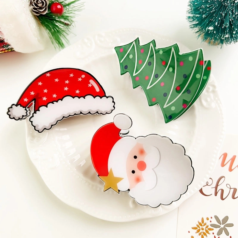 Christmas Cute Women's Christmas Tree Santa Claus Snowman Plastic Hair Claws4