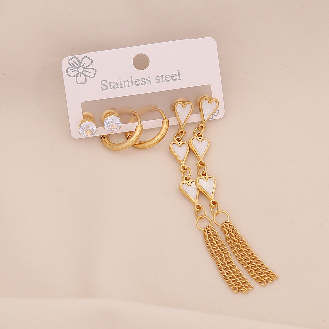 Niche Long Love Titanium Steel Earrings Set Six-Leaf Flower Earrings Stainless Steel E605