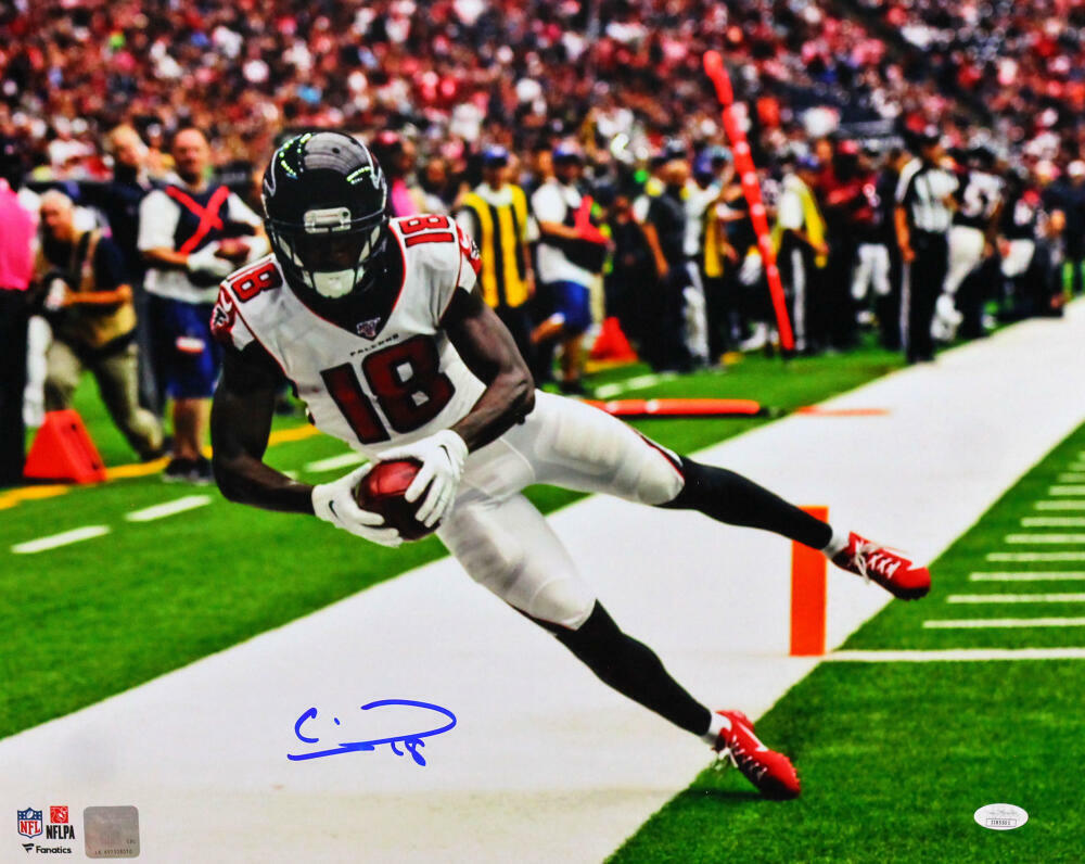 Calvin Ridley Signed Atlanta Falcons 16x20 Catch Endzone Photo Poster painting- JSA Auth *Blue