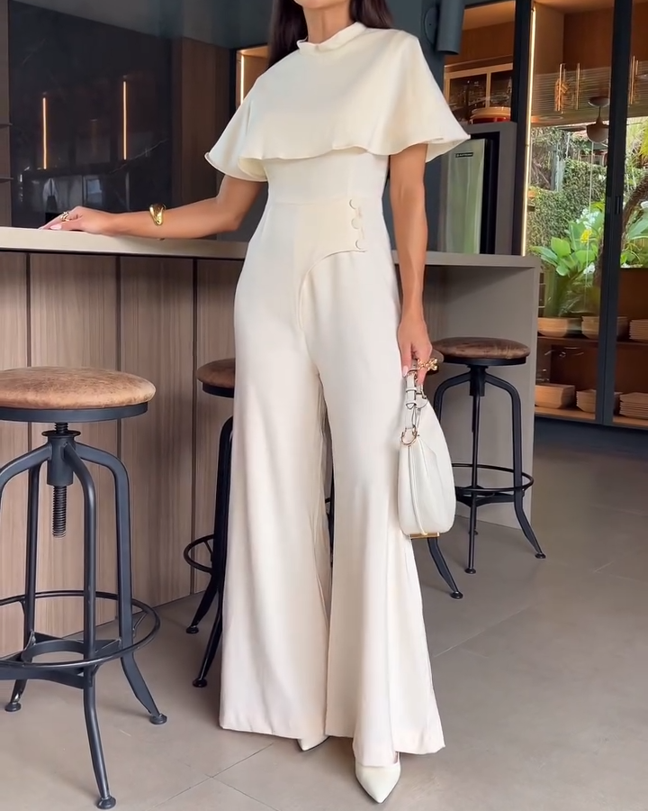 Round Neck Button Straight Jumpsuit