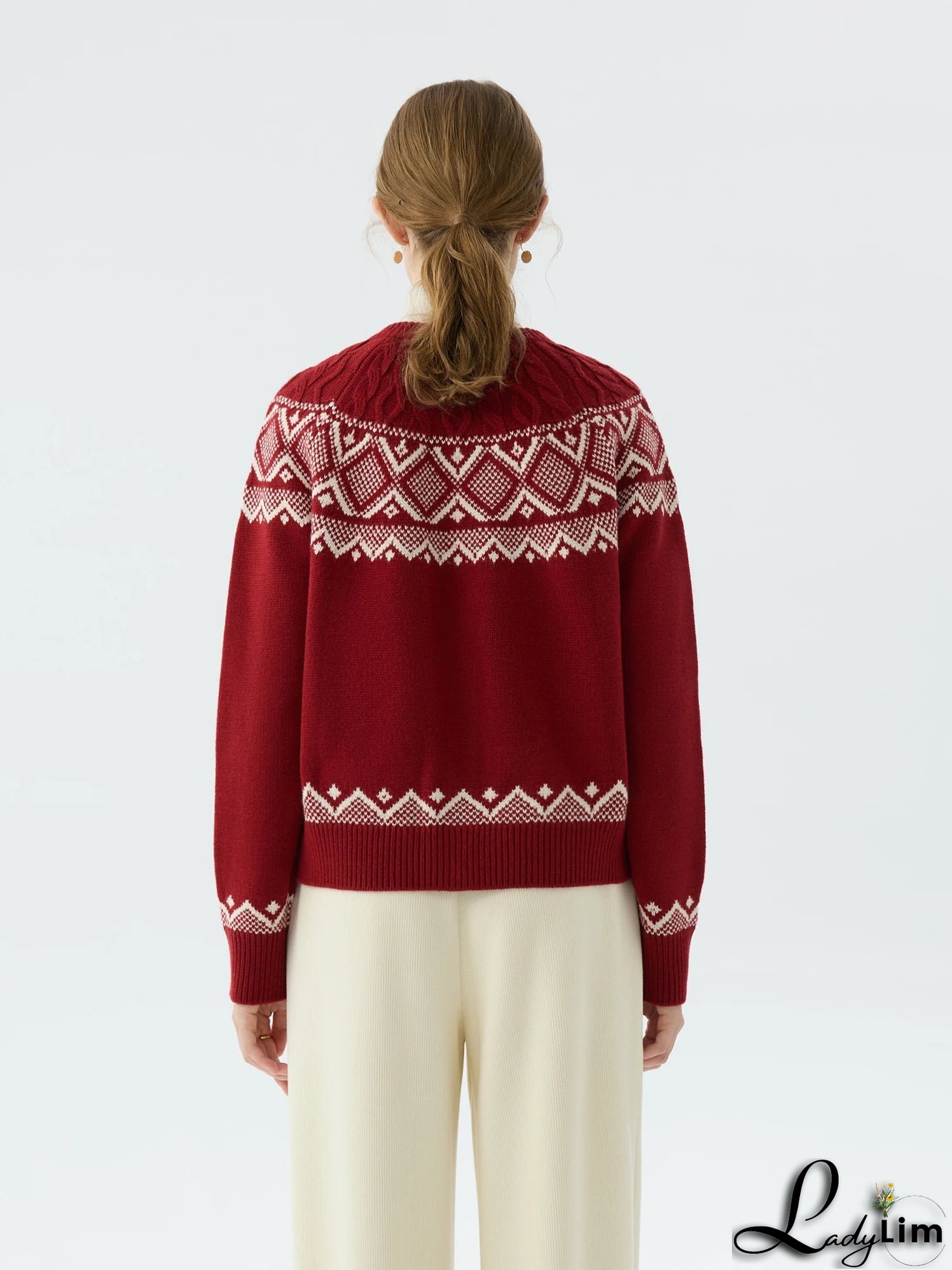 Sheep Wool Round Neck Cable Cardigan
