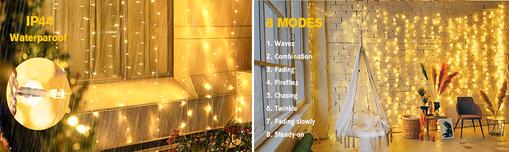 Tegooe LED Curtain Fairy Lights - 8 Modes
