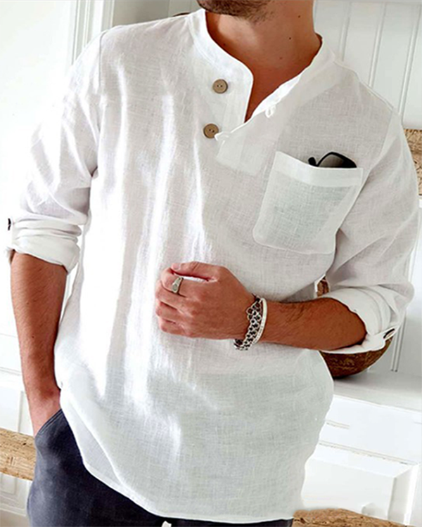 Men's Cotton Linen Style Long Sleeve Shirt Top