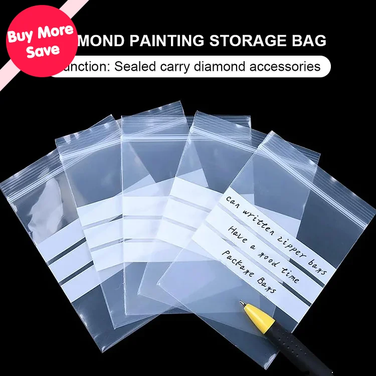 100pcs/lot Diamond Drill Storage Bag Clear Plastic Writable Self Sealing Bags