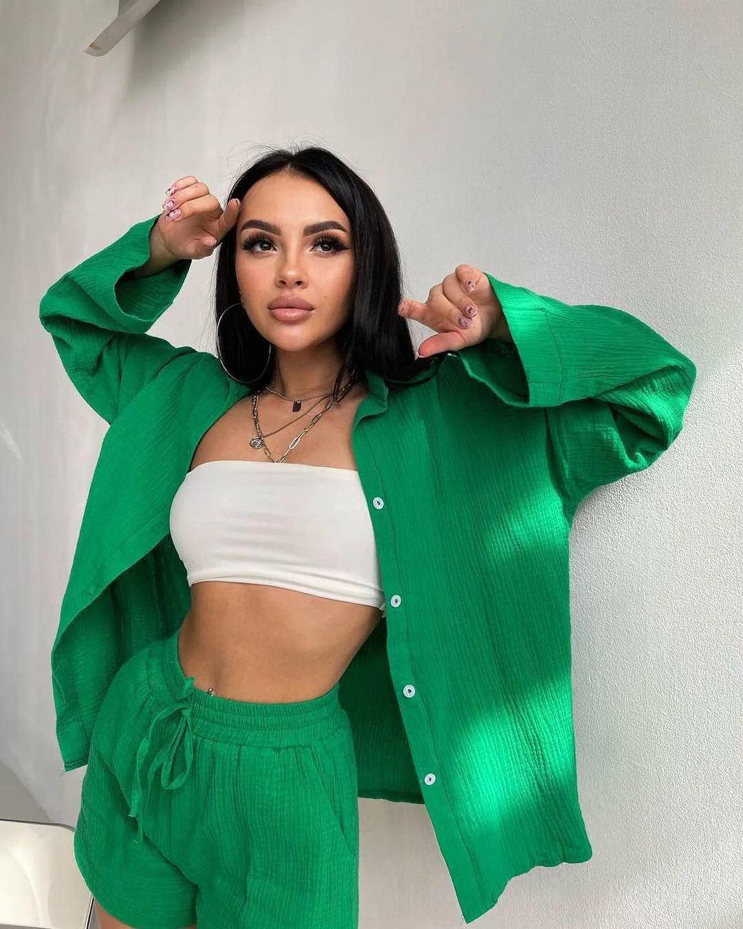 Nigikala Nigikala New Long-Sleeved Commuter Shirt Shorts Suit For Women