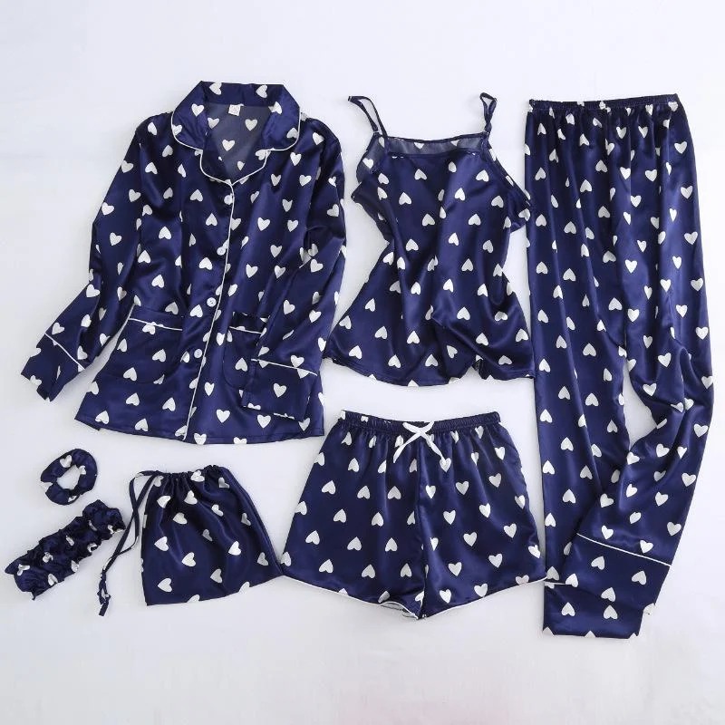 Imitation Silk Seven-Piece Striped Ice Silk Pajamas