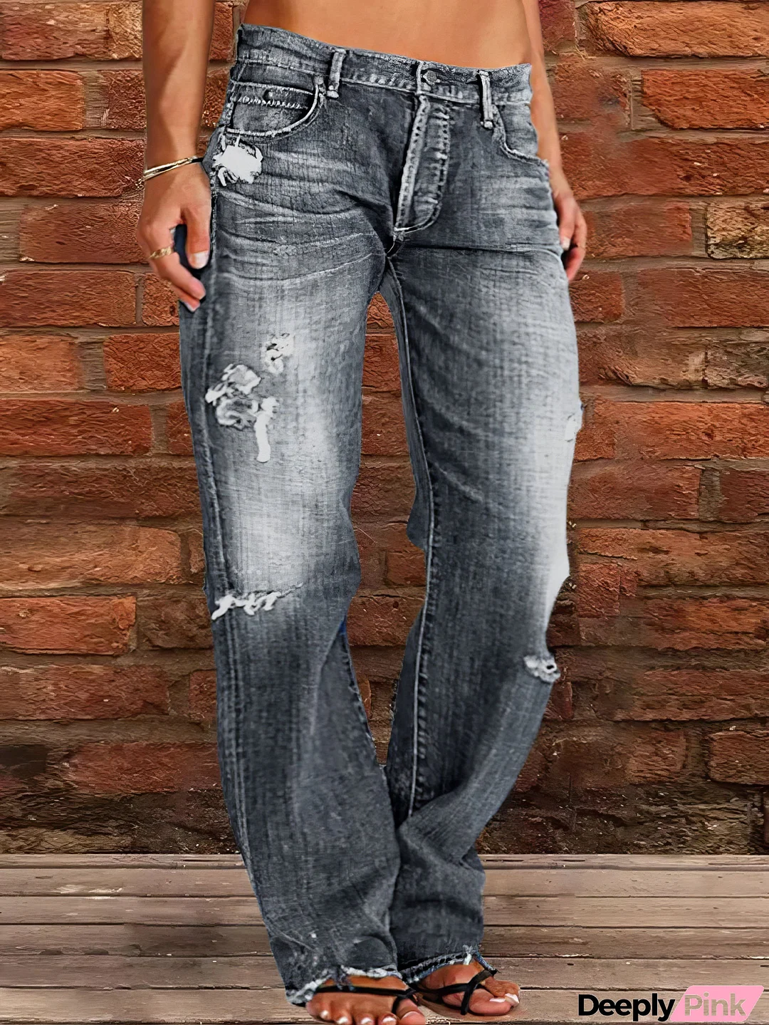 Stretch Ripped Washed Casual Straight Jeans