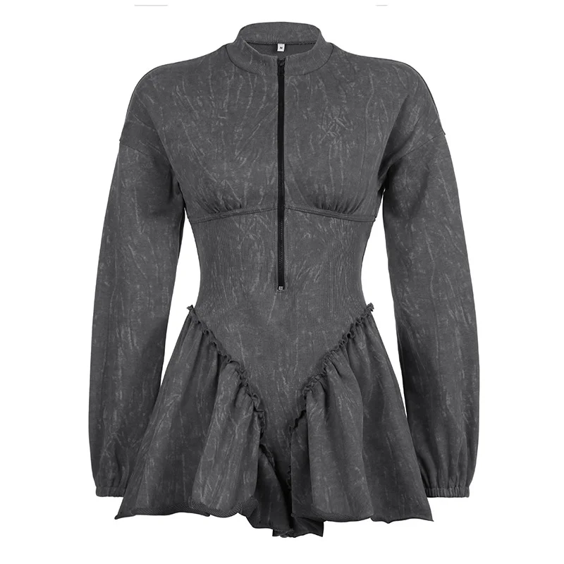 Women's Half High Neckline Zipper Splicing Casual Jumpsuit Romper