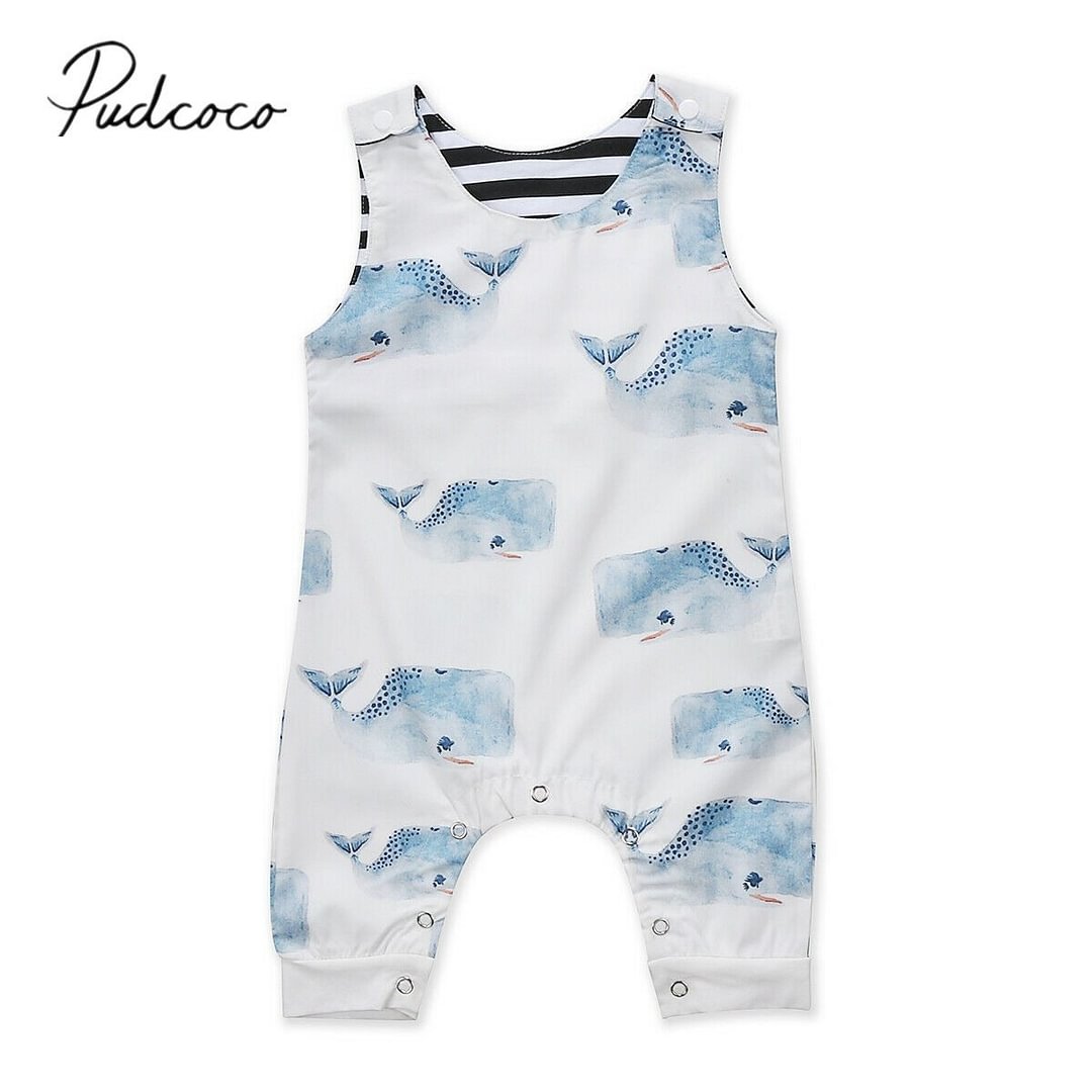 2019 Baby Summer Clothing Newborn Kid Baby Boy Sleeveless Whales Print Romper Jumpsuit Sunsuit Playsuits Casual Outfit Clothes