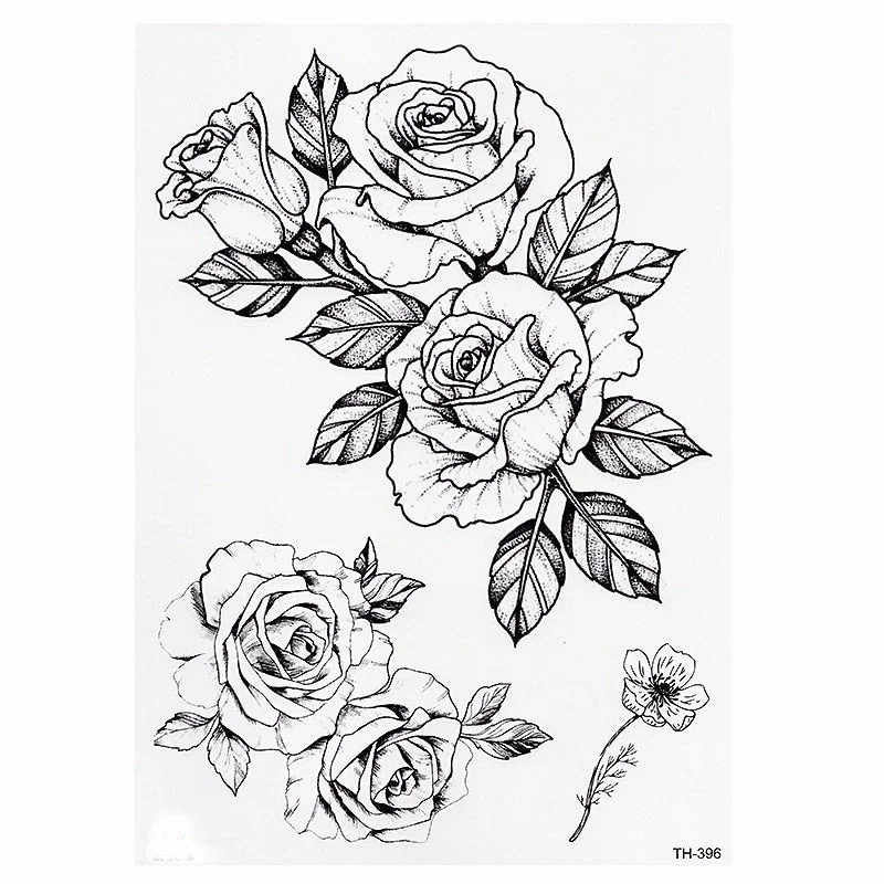 Black Flower Body Art Waterproof Temporary Tatoo Sexy Thigh Arm Tattoos Rose For Woman Flash Tattoo Stickers