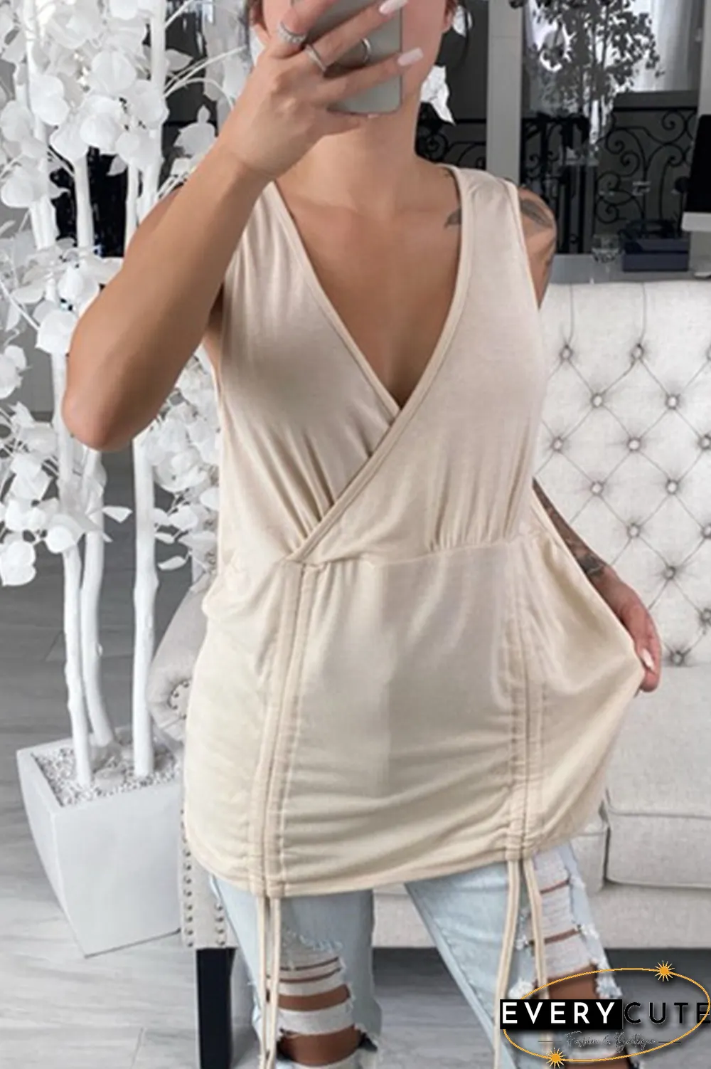 KarliDress Drawstring Tie Up Sleeveless Vest Top P12514