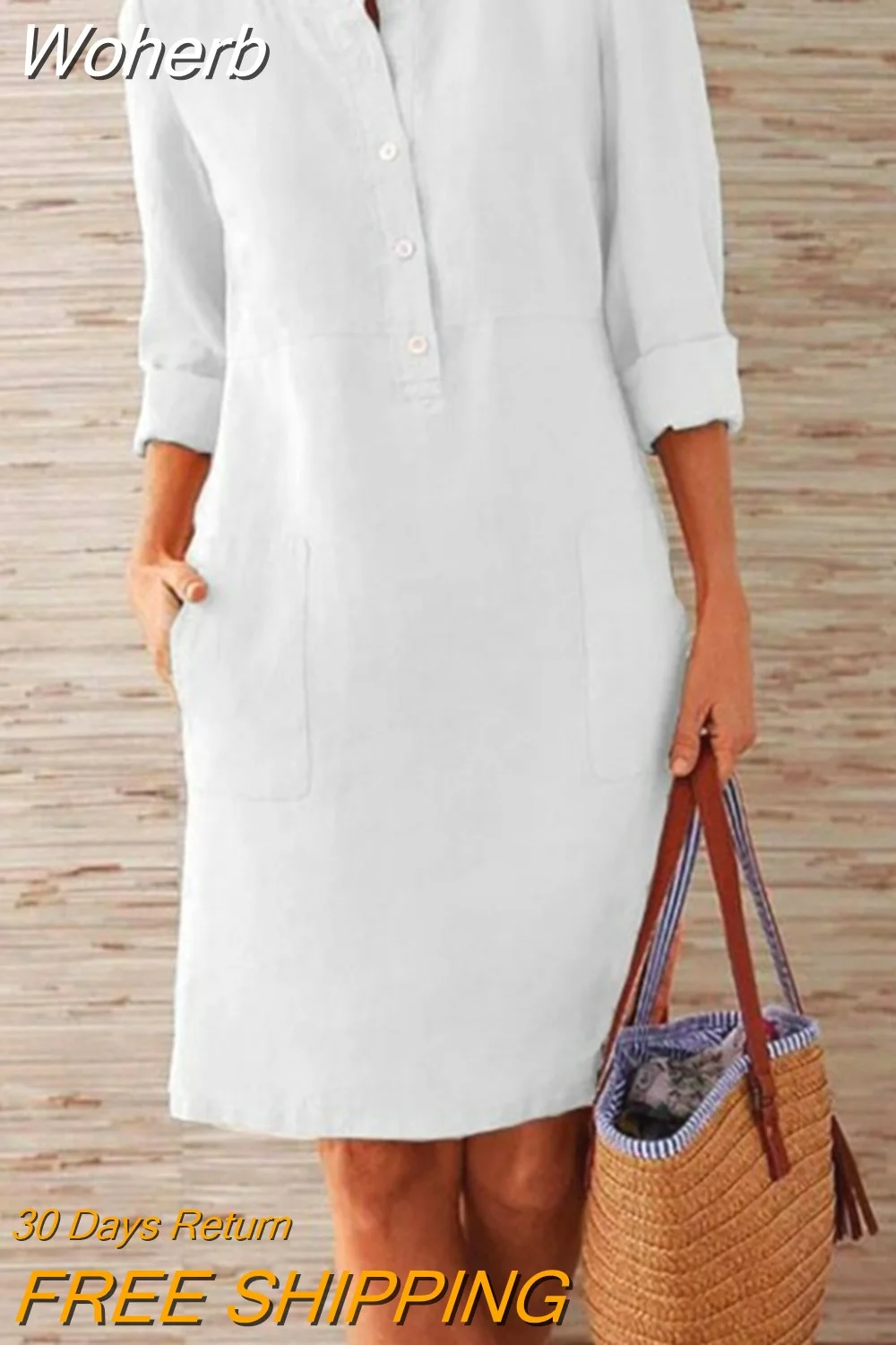 Woherb Dress Spring Solid Color Casual Round Neck Long-sleeved Dress Cheap Casual Women's Dresses Loose Elegant Ladies Clothes 715-1-Outfit Ideas