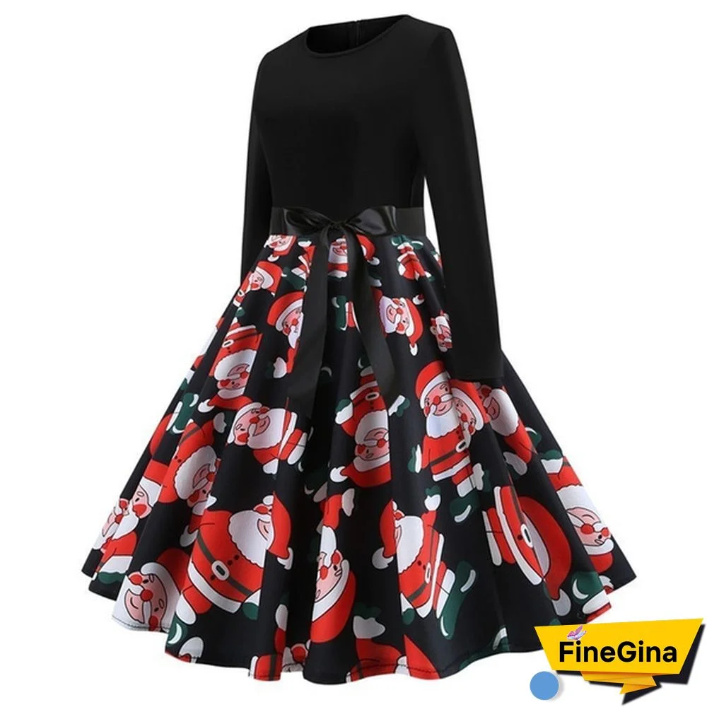 Autumn Winter Fashion Lady Xmas Clothes Christmas Costume Casual Long Sleeve Halloween Print Party Dress