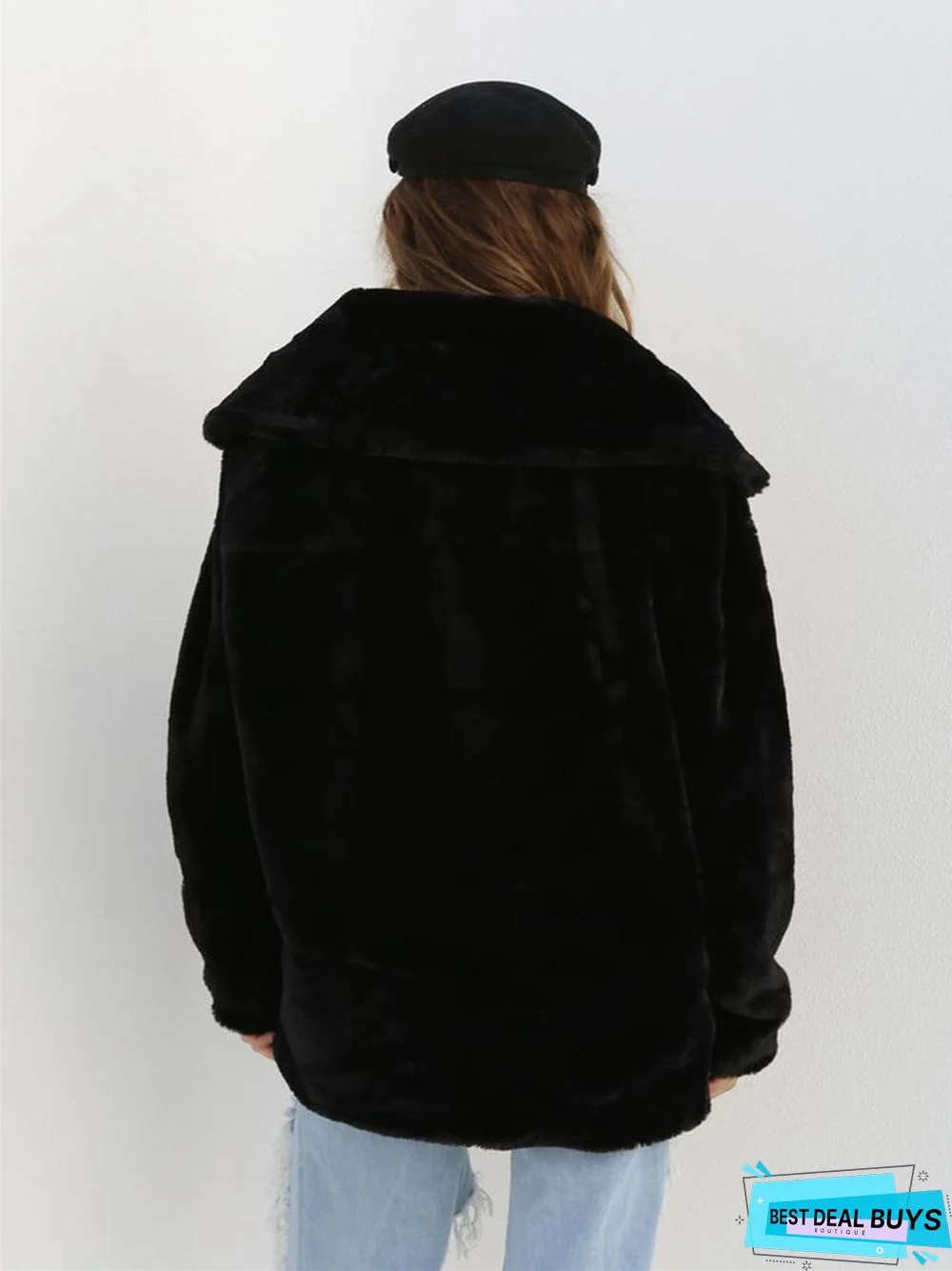 Fashion Solid Color Sexy Plush Lapel Coat