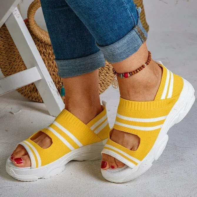Vanccy - Casual Woven Wedge Comfy Open Toe Sandals QueenFunky