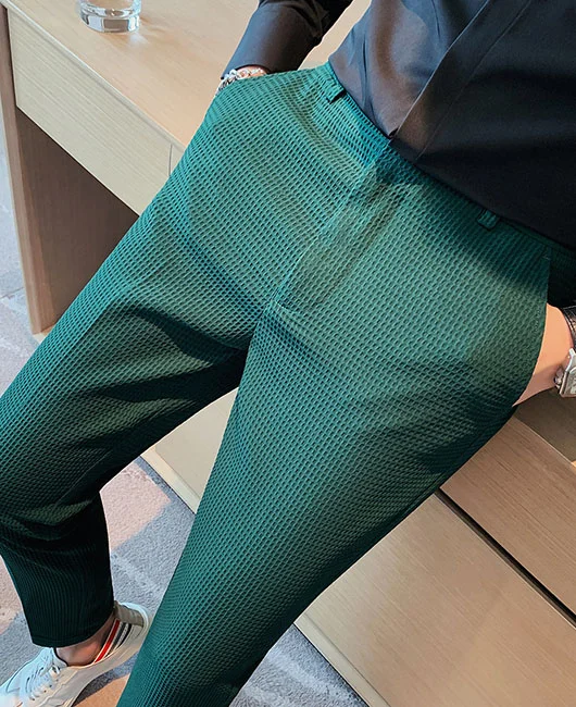 Business Slim Slant Pocket Solid Color Waffle Suit Pants 