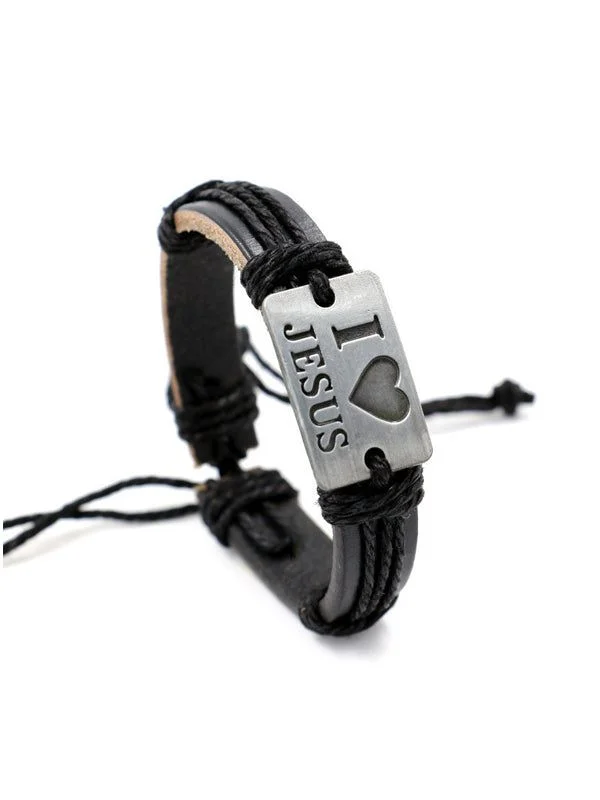 I Loves Jesus Leather Bracelet
