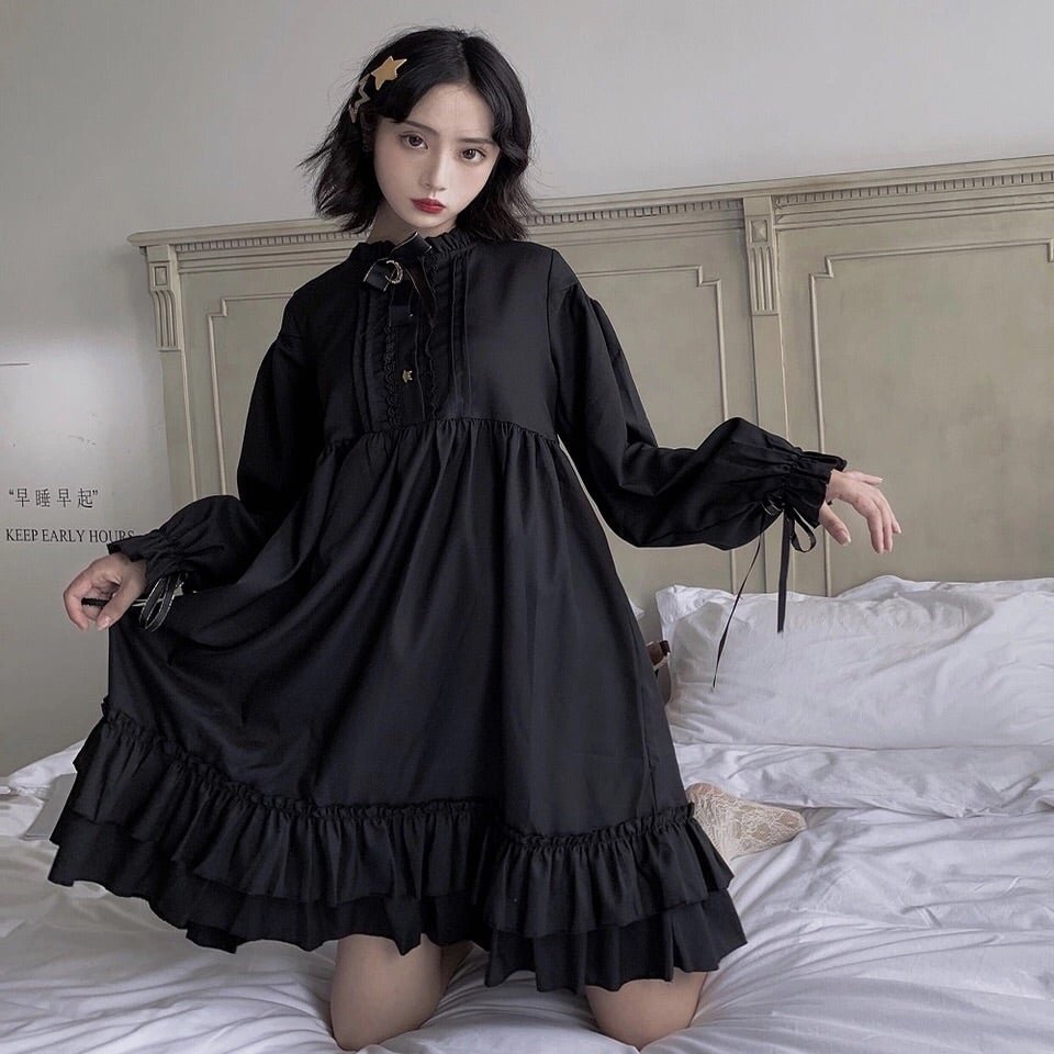 Black Gothic Loose Quinn Darkwish Long Sleeve Dress Novameme