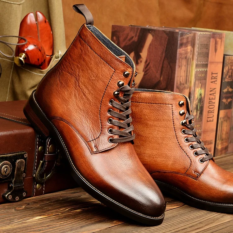 Men's Vintage Genuine Leather Lace-up Ankle Boots