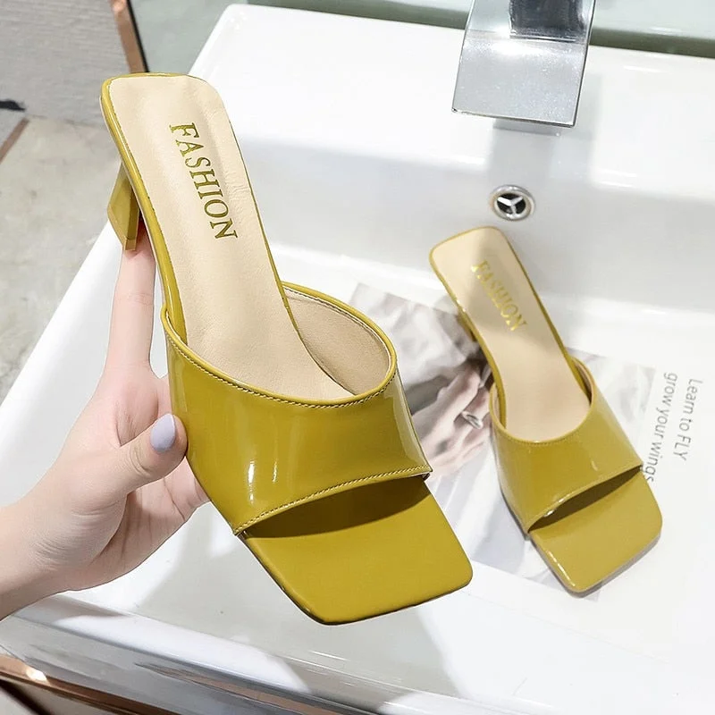 2022 Summer Women's Flip Flops Square Toe Ladies Heel Mules Sexy Thick Heel Heels Sandals Slippers Female Fashion Woman Shoes