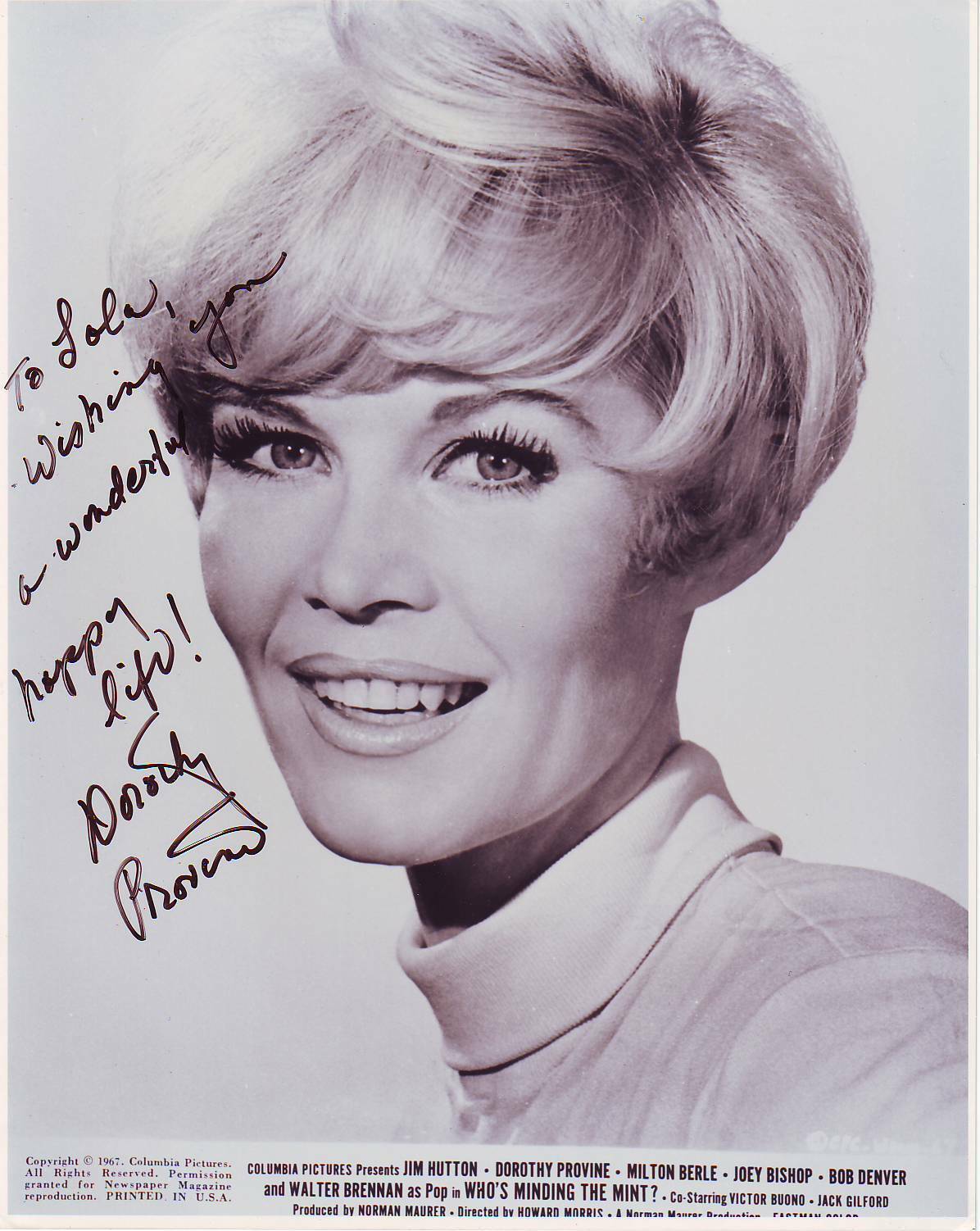 Dorothy Provine (20x25 cm) Original Autographed Photo Poster painting