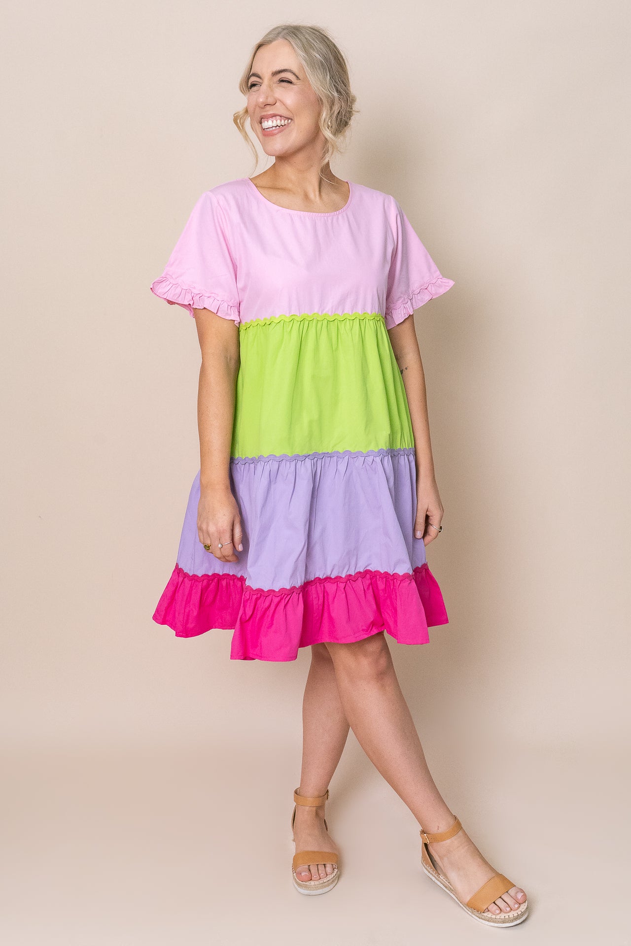 Ruth Tiered Dress in Candy Pink