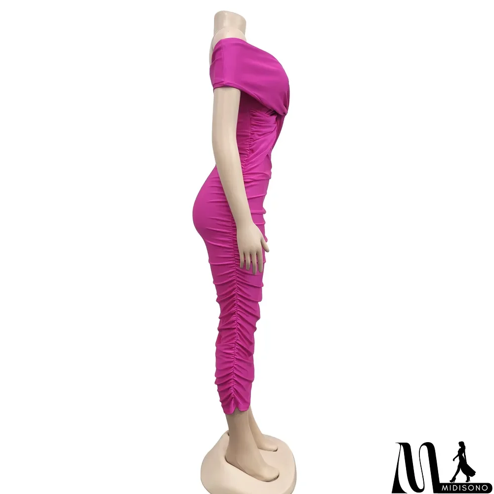 MidiSono - Sexy Cross Wrap Chest Cross Pleated Maxi Dress