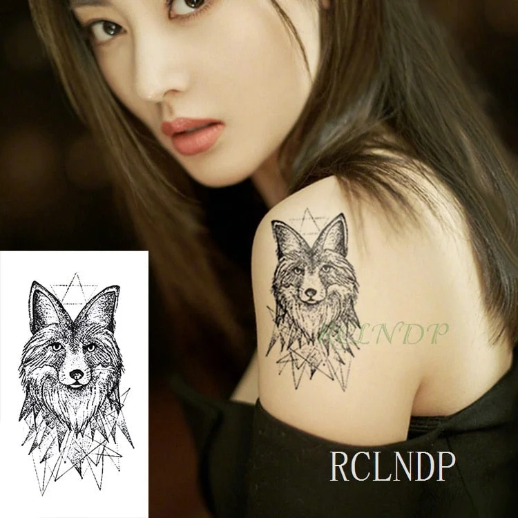 Waterproof Temporary Tattoo Stickers Wolf Dog head fake Tatto Geometric animal Flash Tatoo Hand Back Foot for Girl Women Men