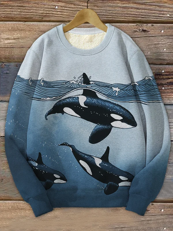 Men's Cute Killer Whales Ocean Art Printed Casual Sweatshirt