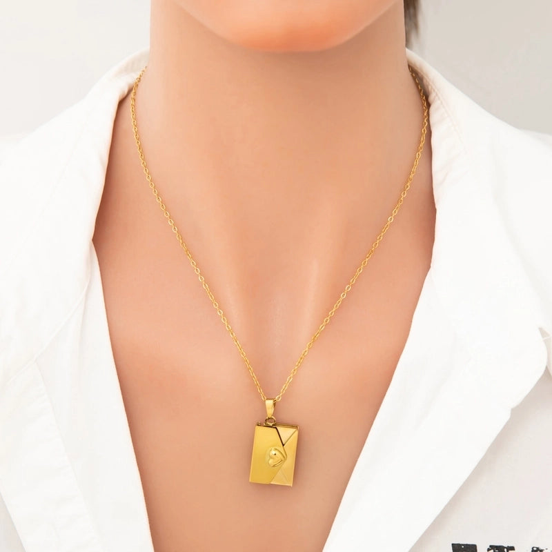 Vintage Style Classic Style Book Envelope Heart Shape Titanium Steel Plating Pendant Necklace