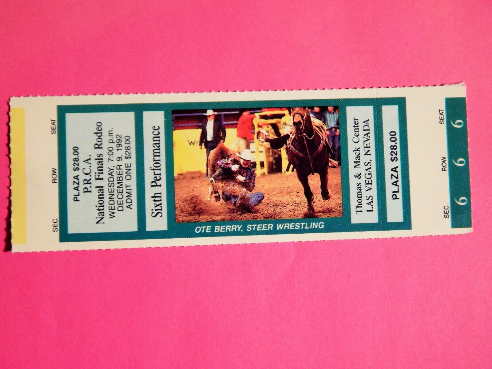 1992 NATIONAL FINALS RODEO ORIGINAL USED TICKET OTE BERRY COLOR Photo Poster painting